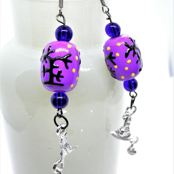 Spooky Trees lampwork earrings - purple, green or mix & match - Picture 9 of 13